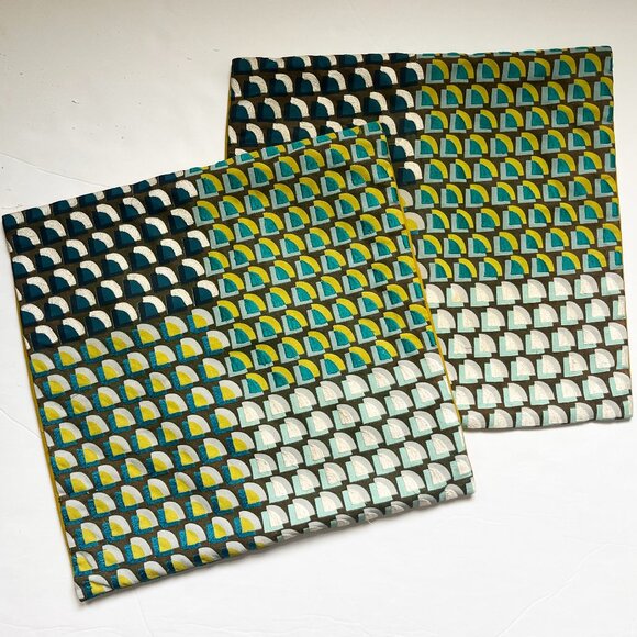 Set of 2: WEST ELM Avant Garde Pillow Cover, Blue/Yellow/Multi - Picture 2 of 12